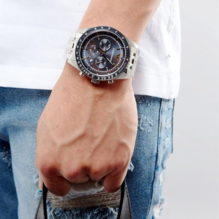 montre emporio armani sportivo chronograph blue dial stainless steel prix promo maroc casablanca 8 1